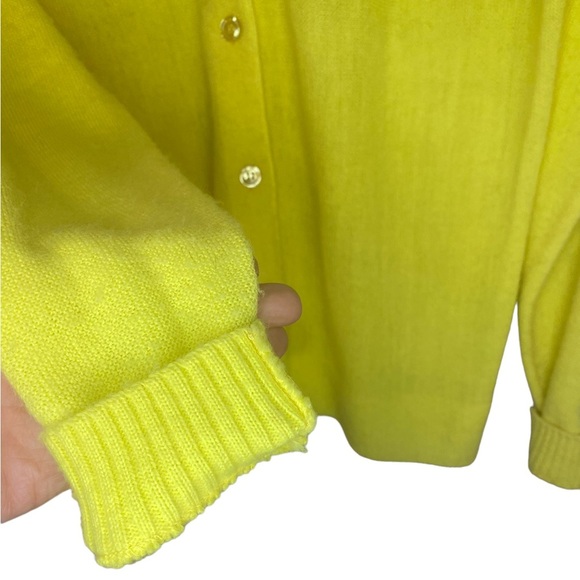 Vintage Lacoste 100% Wool Knit Oversized Button Up V-Neck Sweater Neon Yellow - Picture 7 of 11